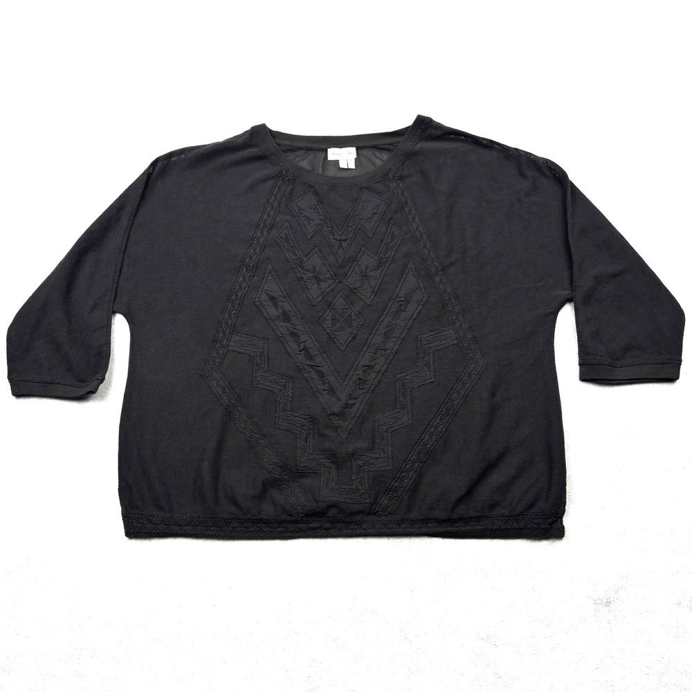Anthropologie Meadow Rue Top Womens Large Black Embroidered Dolman Boho Blouse